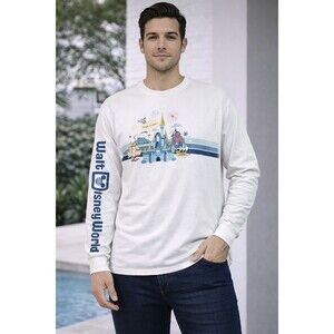 Disneyland Logo Long Sleeve Theme Parks Castle Mickey Fireworks White Shirt 2XL